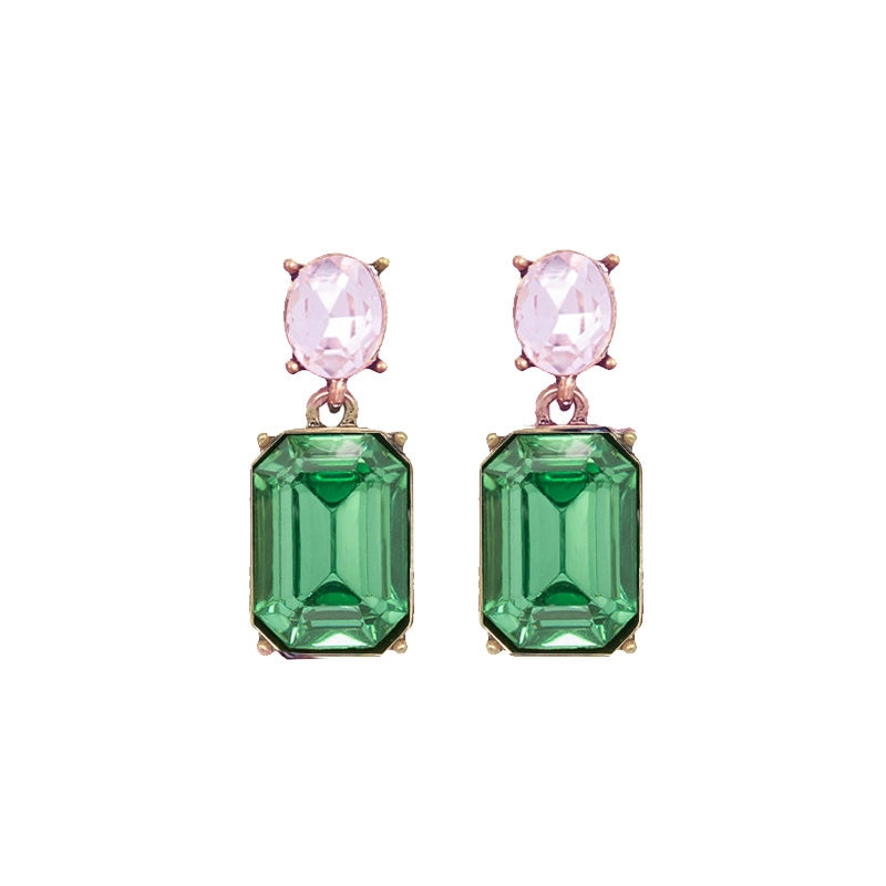 Twin Gem Earring - Green/Baby Pink