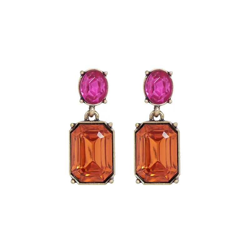 Oval Gem Earring - Burnt Orange/Pink