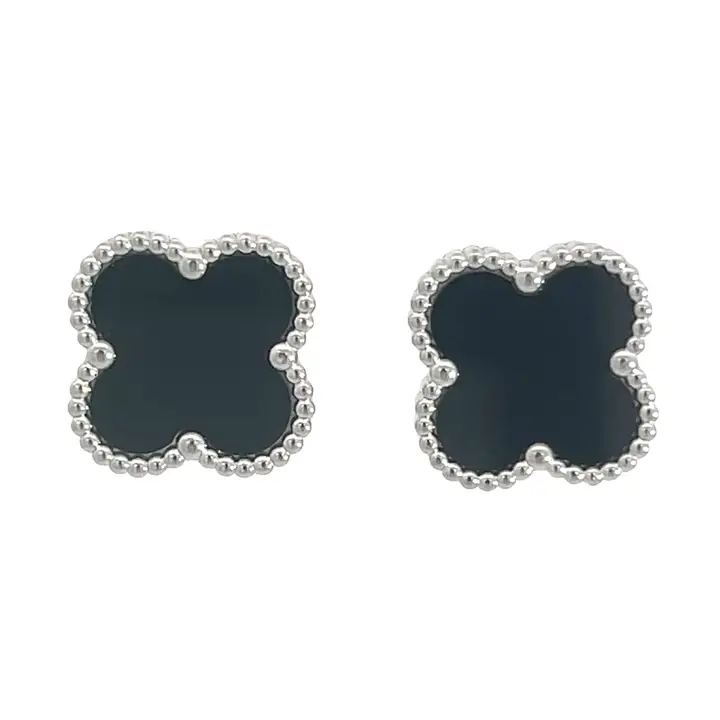 Four Leaf Earring - Black/Silver