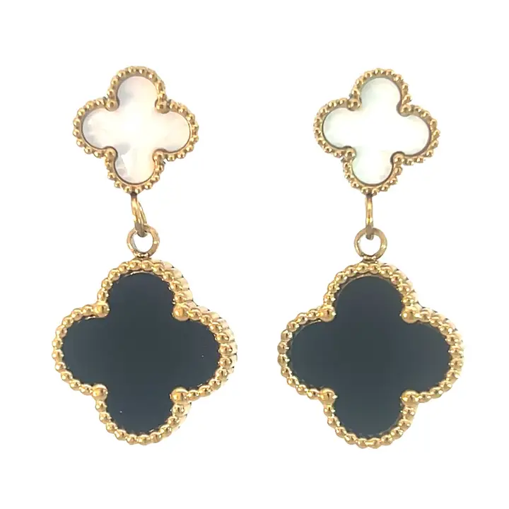 Four Leaf Drop Earring - White/Black