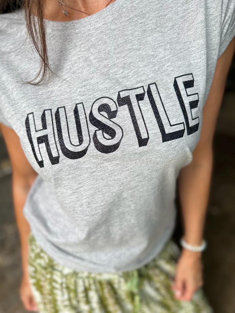 Hustle Tee Cinza/Preto Glitter