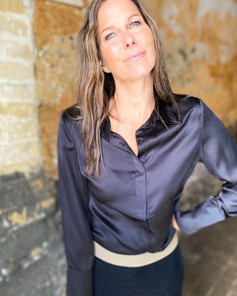 Camille Satin Shirt Black