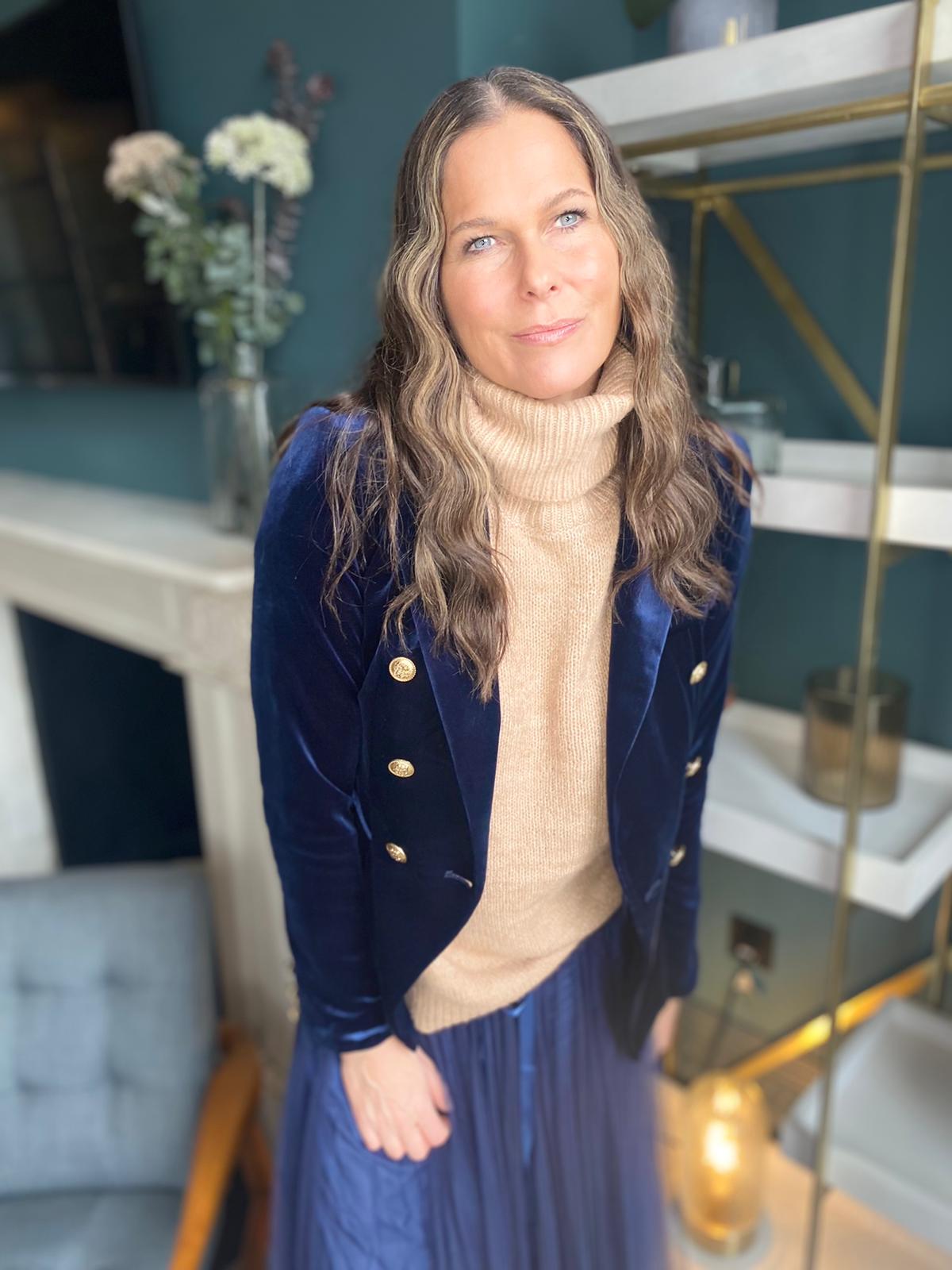 Victoria Velvet Blazer - Navy