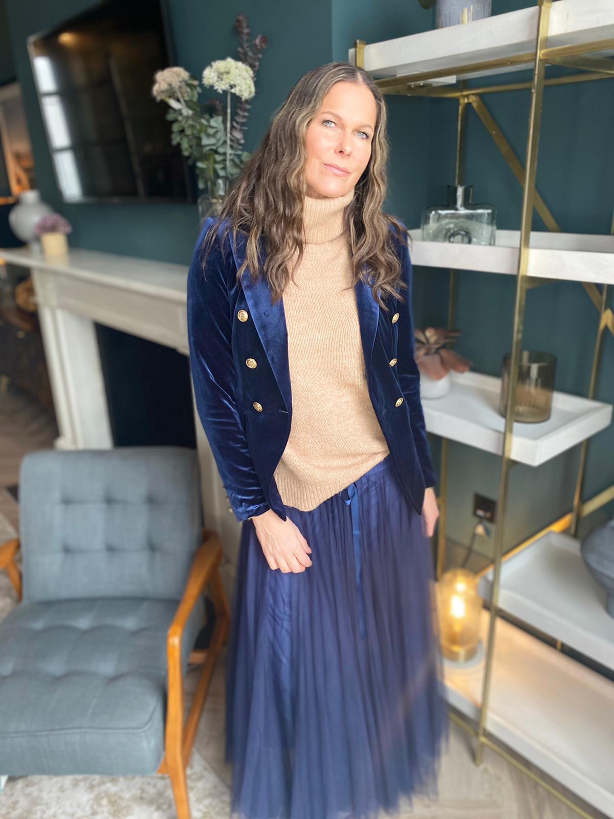 Victoria Velvet Blazer - Navy