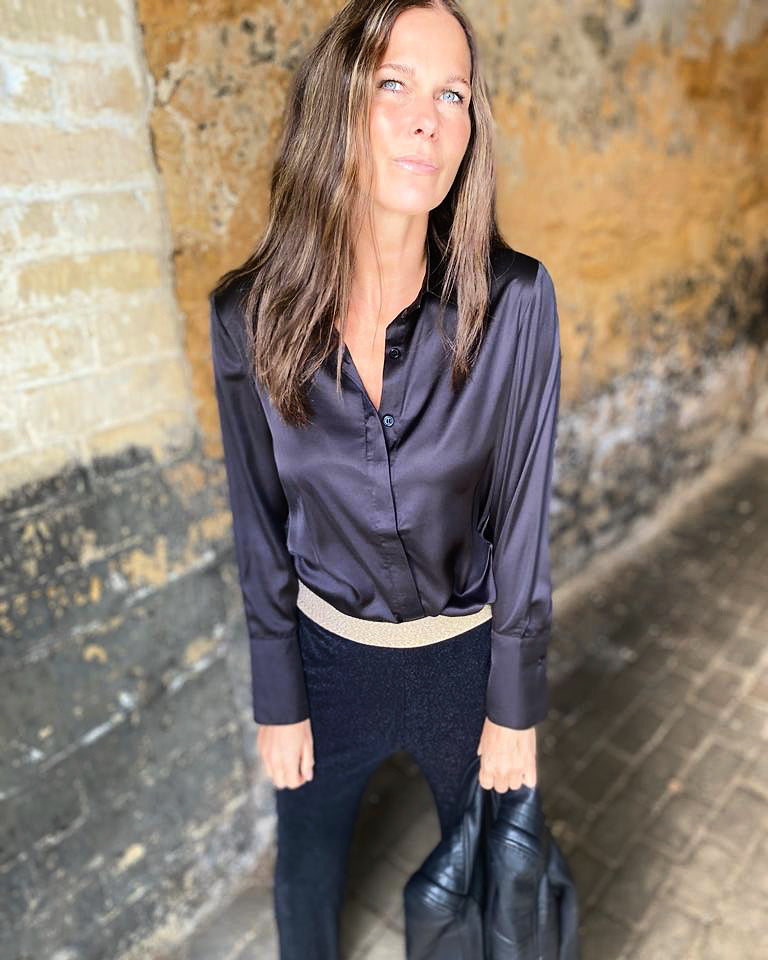 Camille Satin Shirt Black