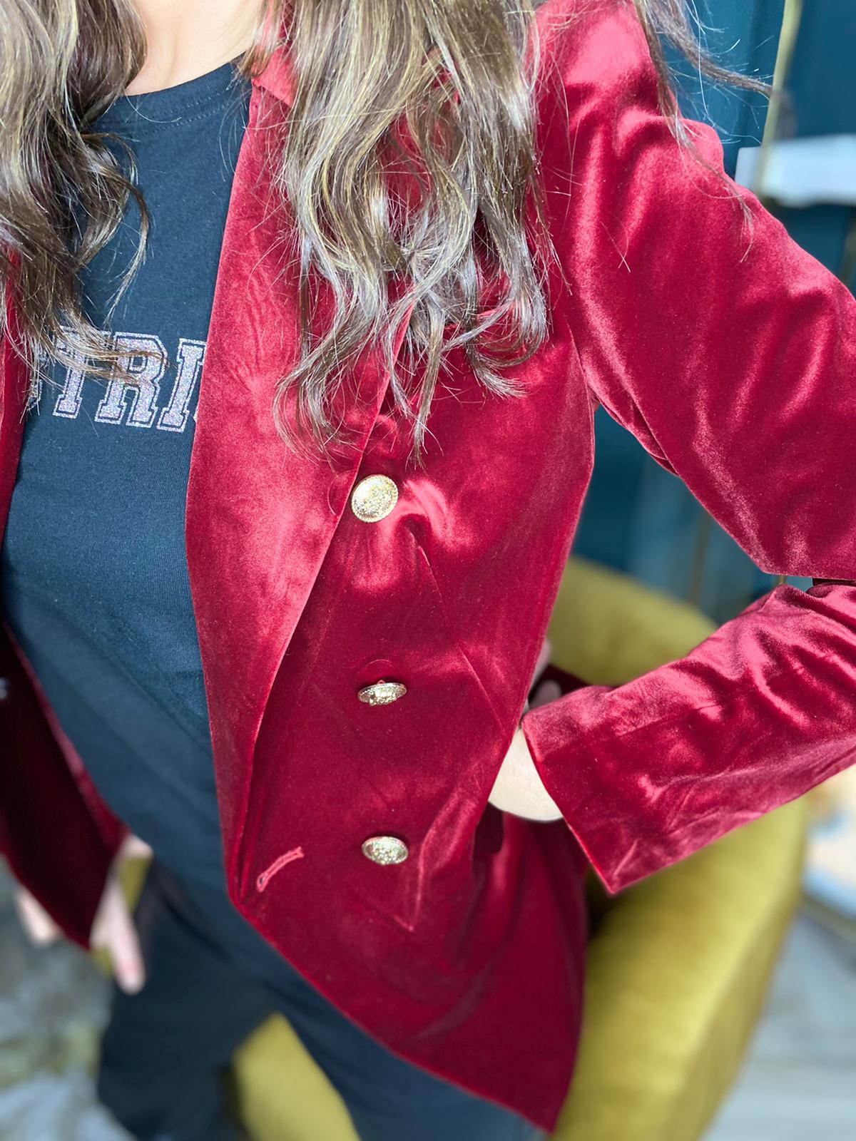 Victoria Velvet Blazer - Rouge