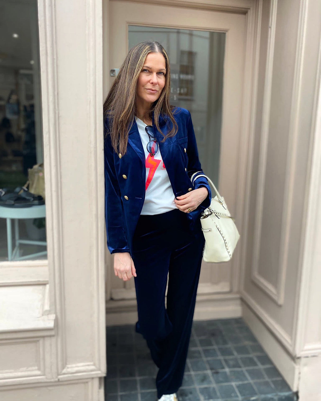 Victoria Velvet Blazer - Navy