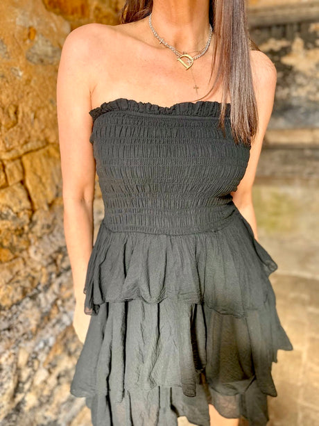 Laurie Ruffle Mini Dress - Black