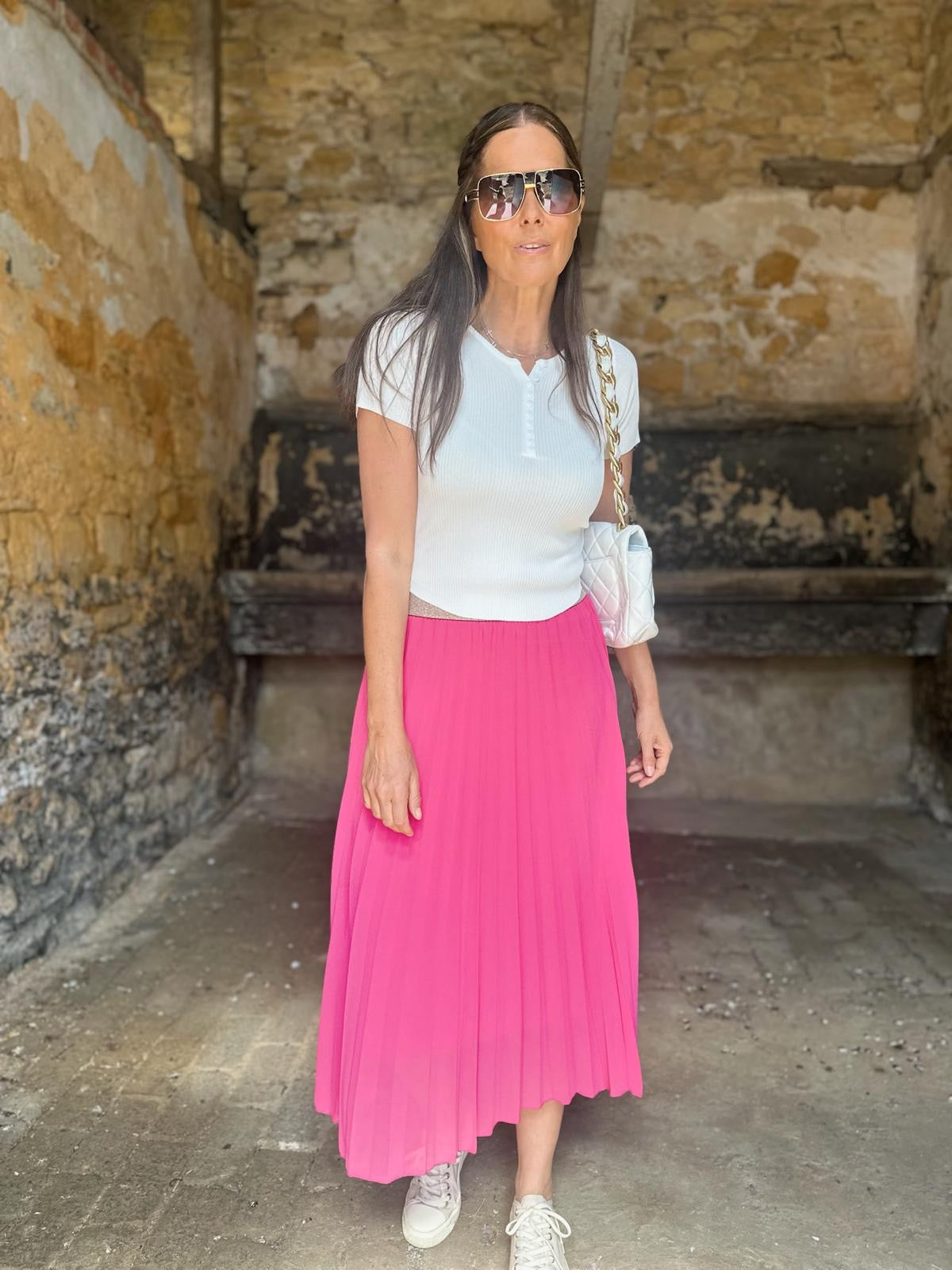 Kaia Midi Skirt - Hot Pink