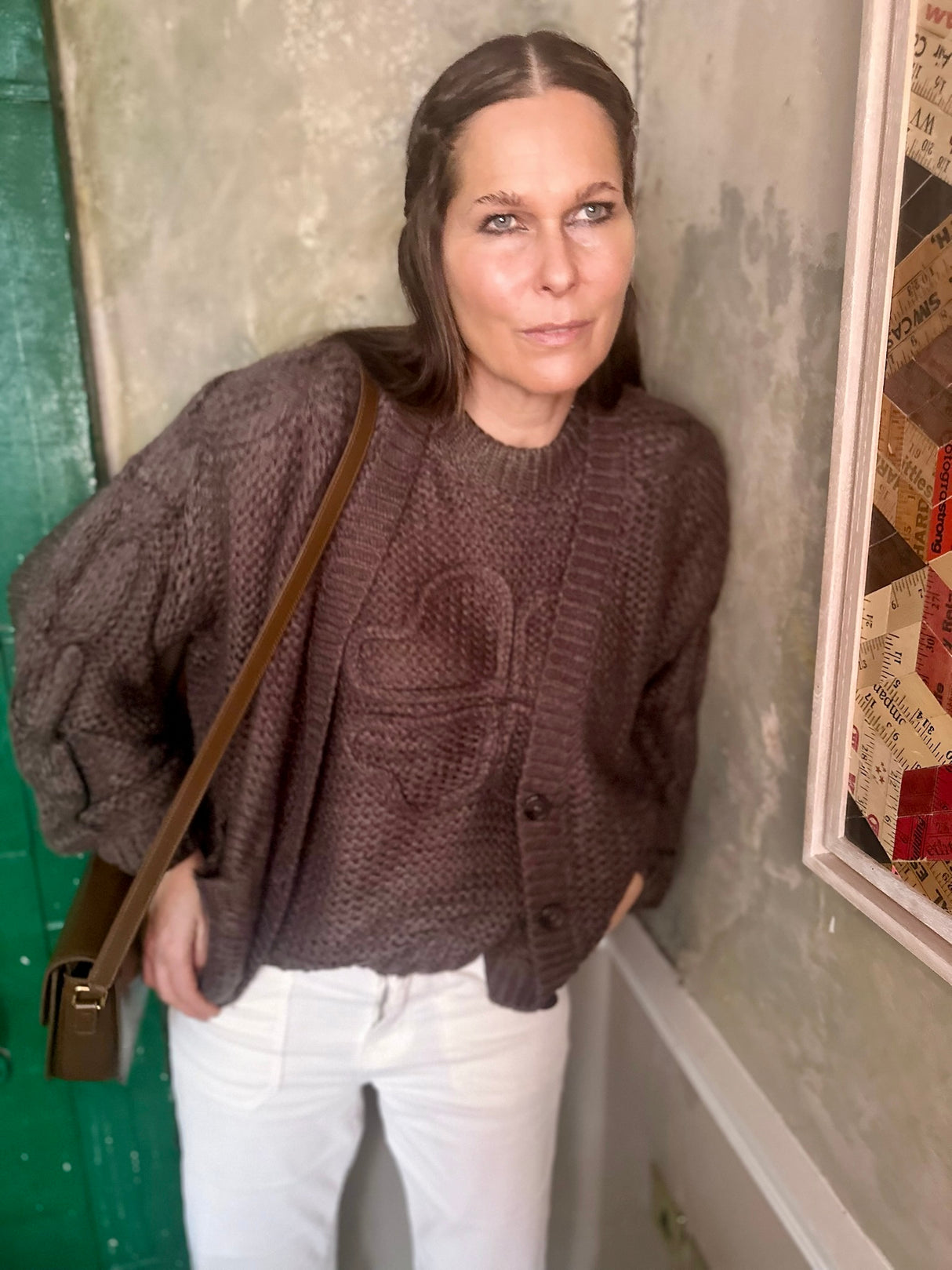 Rival Knitted Cardigan with Logo - Brown