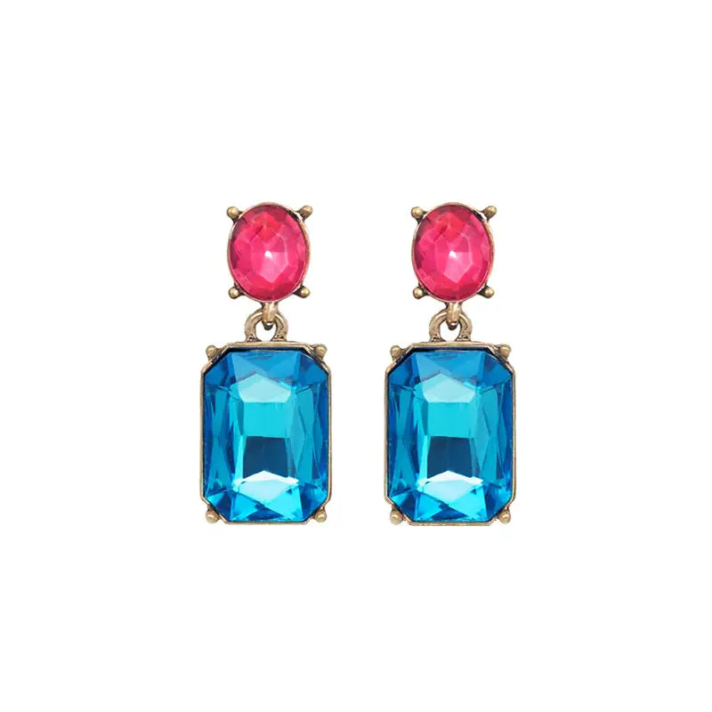 Oval Gem Earring - Azure/Rose