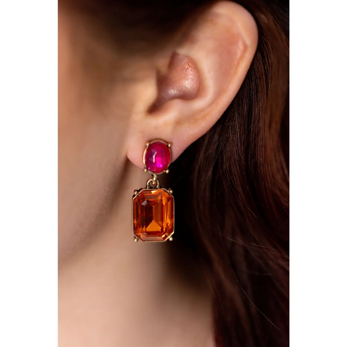 Oval Gem Earring - Burnt Orange/Pink