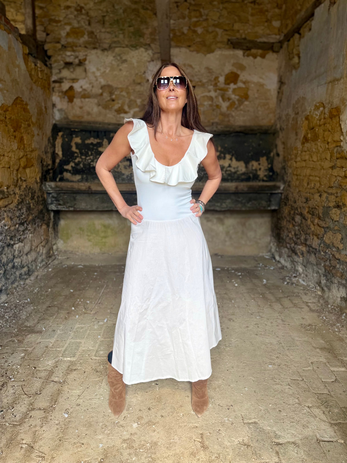 Jenna Ruffle Strap Dress - White