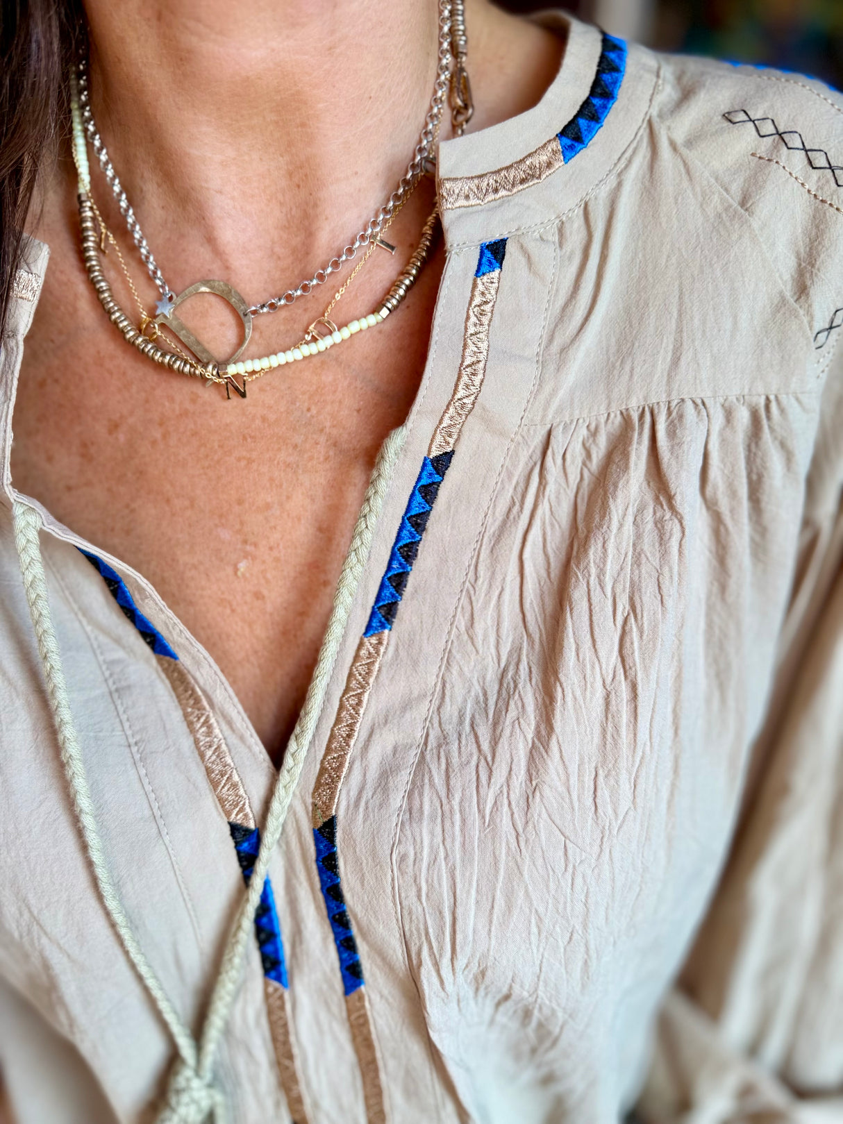 Citrine Blouse With Tassel - Beige