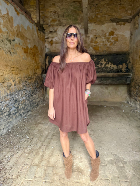 Off The Shoulder Dress- Chocolate