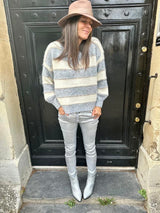 Jean Lux efecto cuero plateado