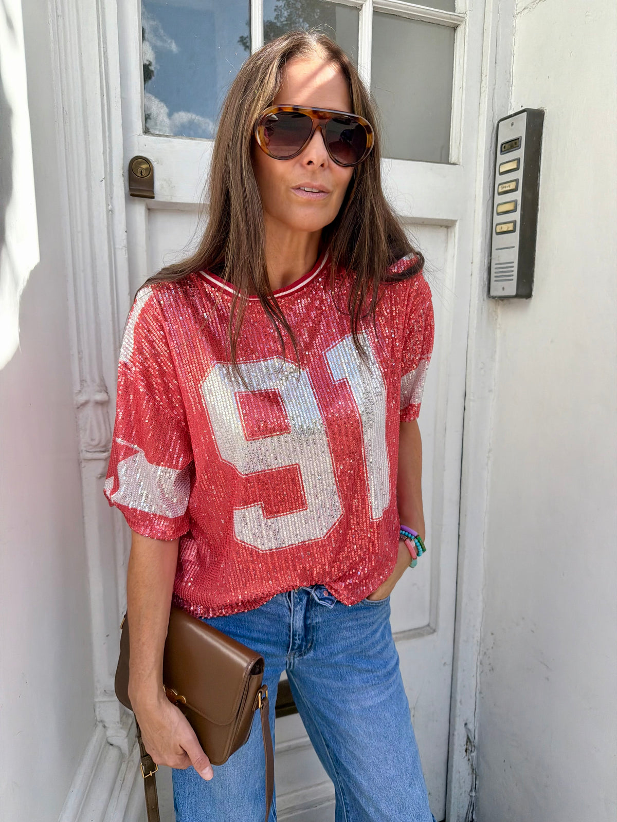 Sequin NFL Inspired Top - Red