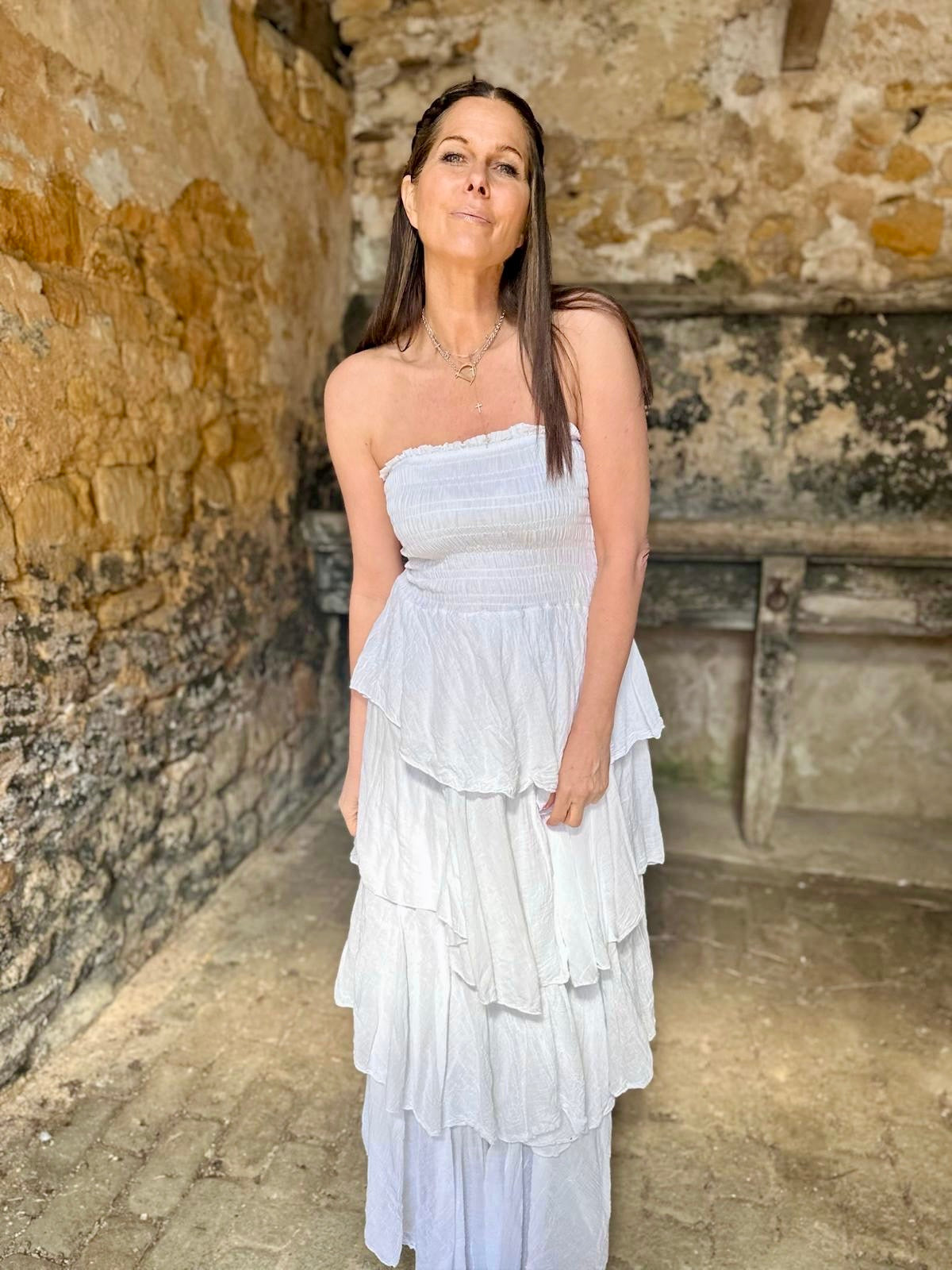 Laurie Ruffle Maxi Dress - White