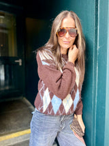 Argyle Crew Neck - Chocolate