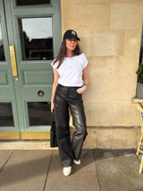 Ally Faux Leather Barrel Pant - Black