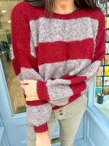 Evelyn Stripe Crew - Burgundy/Taupe