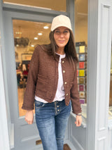 Cecile Cropped Tweed Jacket - Chocolate