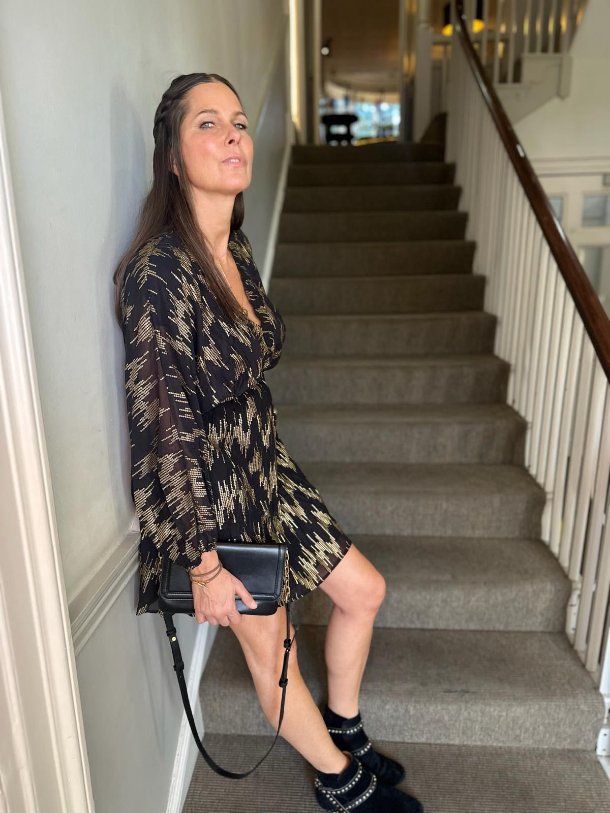 Sasha Mini Dress - Gold Print