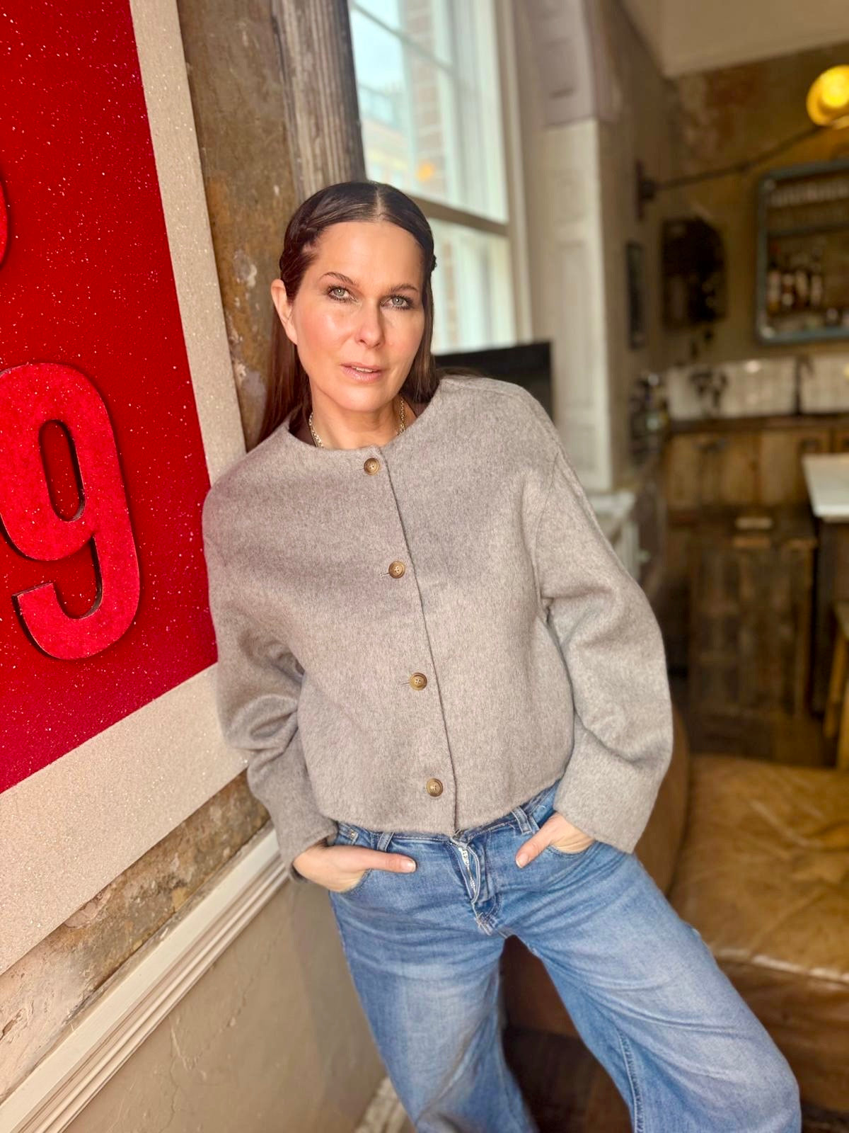 Chaqueta corta de lana Liv - Gris