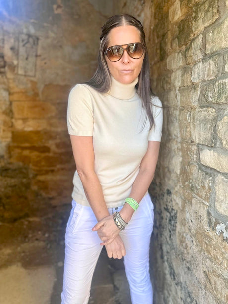 Ines Short Sleeve Polo Neck - Cream
