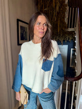 Bronte Knit With Denim Sleeve - Cream