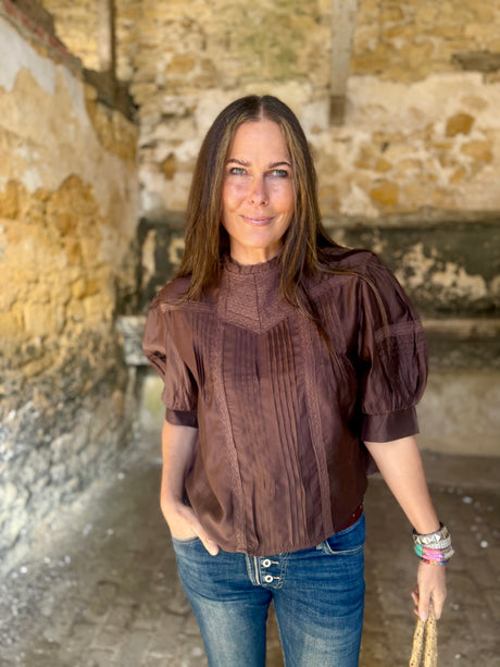 Cathy Embroidered Blouse - Chocolate