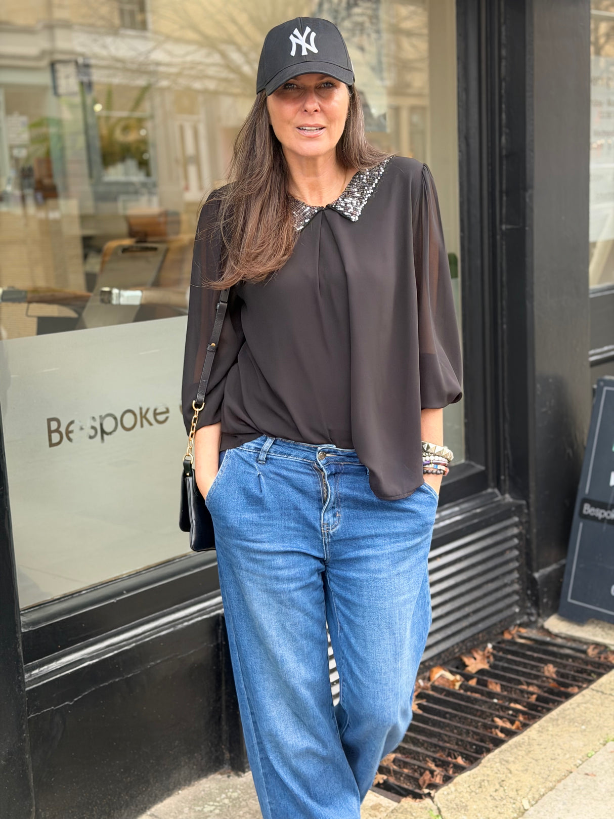 Siri Sequin Collar Blouse - Black