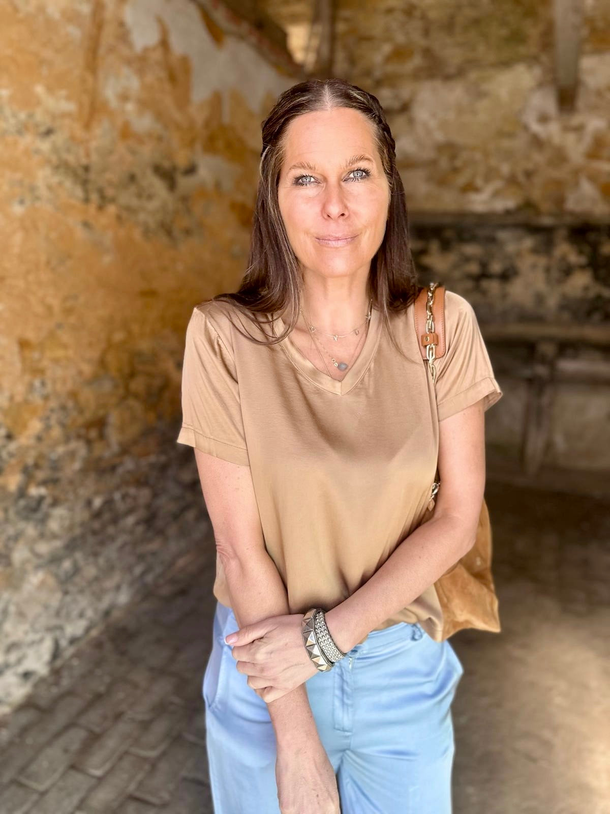 Isobel Silk Blend Tee Camel