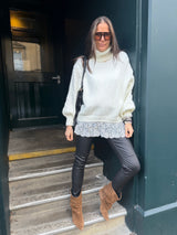 Arabella Lace Roll Neck Jumper - Cream