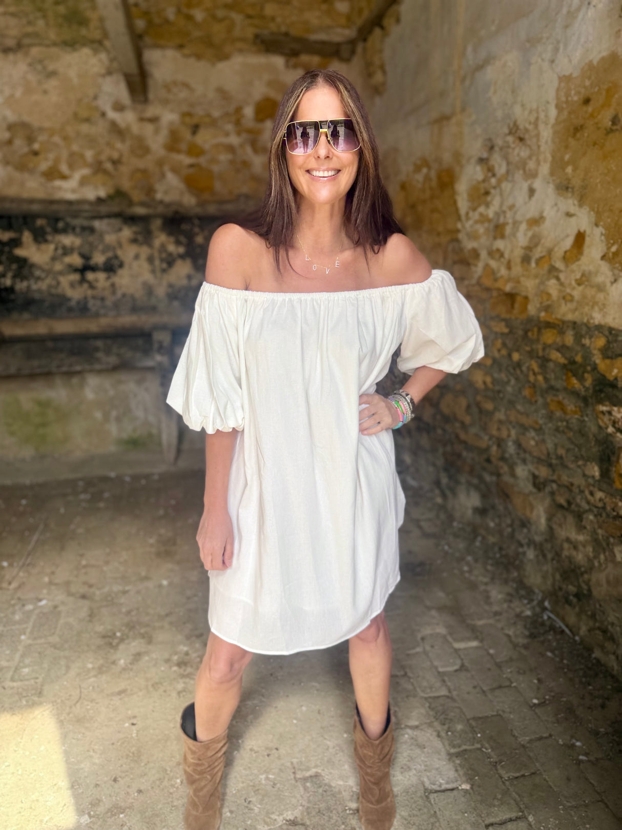 Off The Shoulder Dress- White