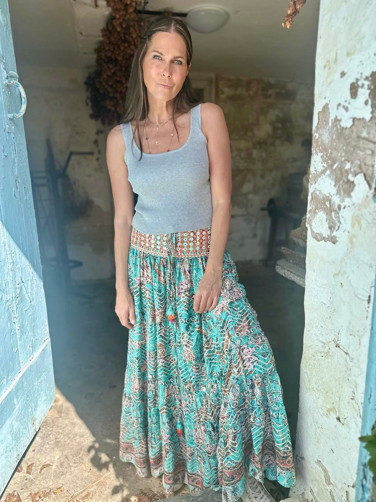 Believer Tiered Maxi Skirt - Sea Foam