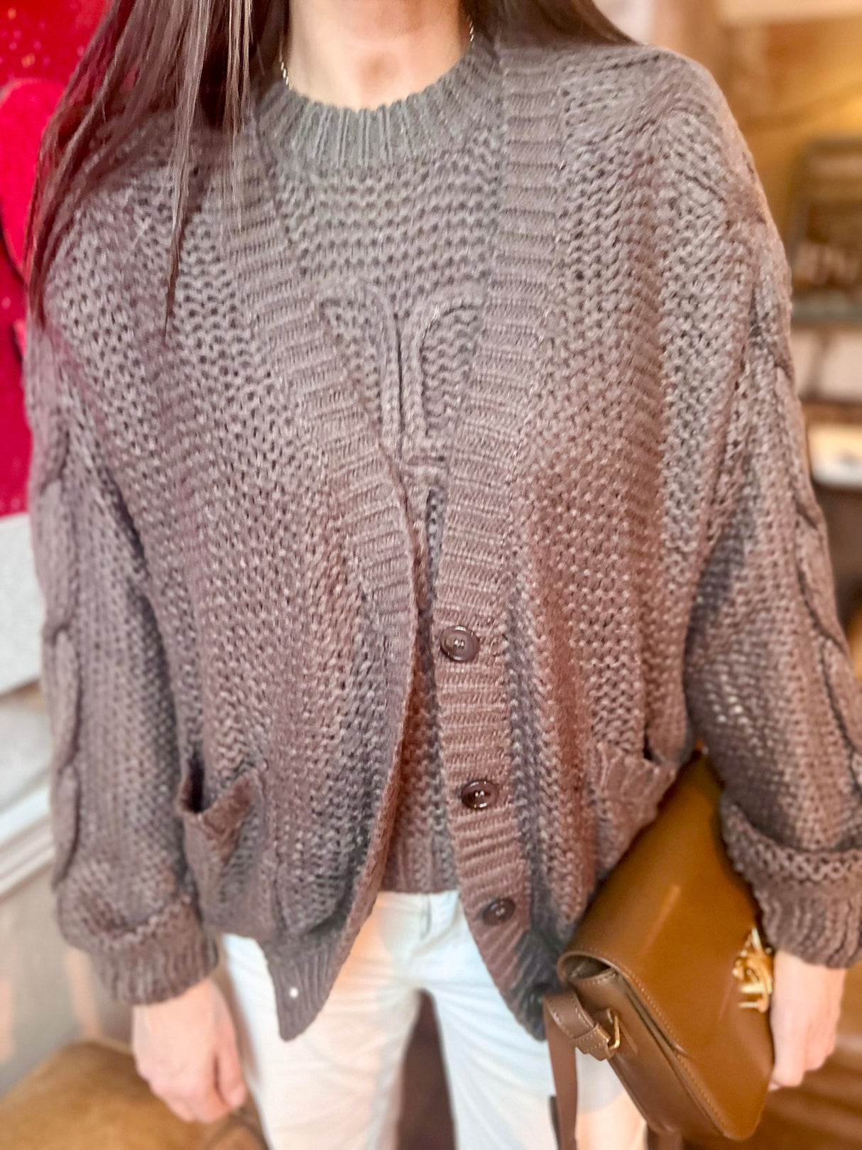 Rival Knitted Cardigan with Logo - Brown
