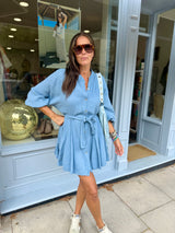 Minnie Cotton Mini Dress- Blue