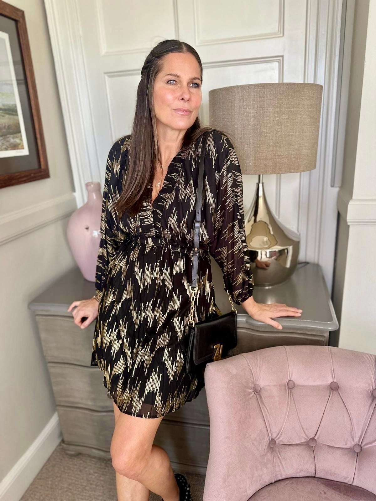 Sasha Mini Dress - Gold Print
