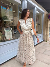 Polka Dot Tulle Midi Skirt - Cream