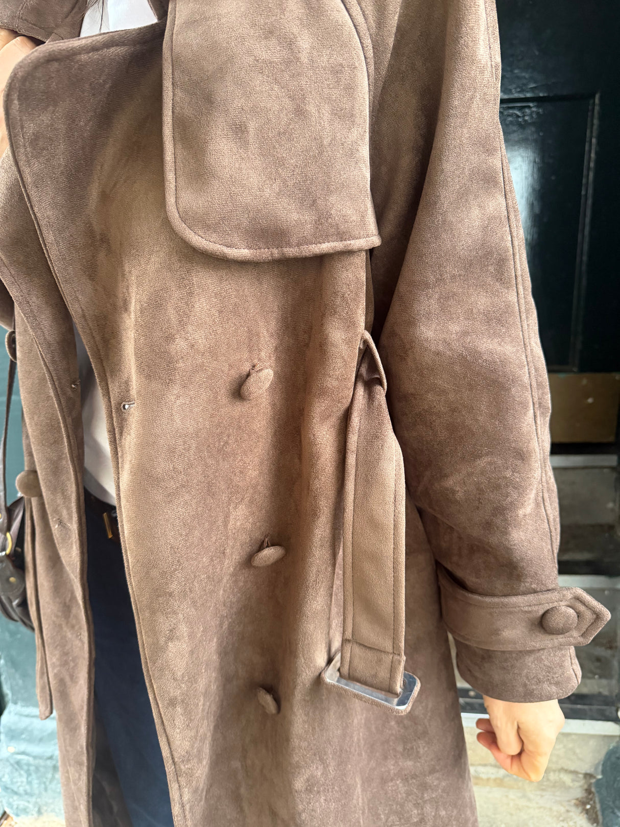 Tabitha Faux Suede Trench - Chocolate