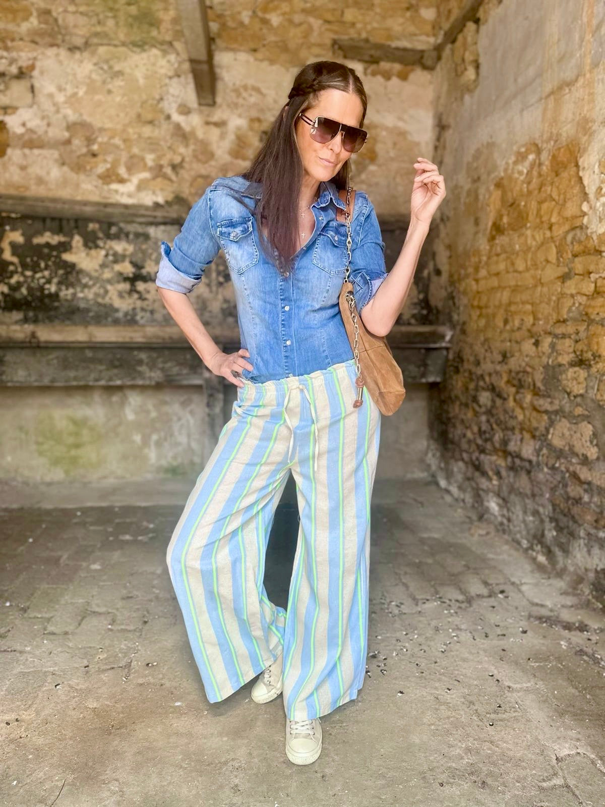 Summer Stripe Trouser - Sky Blue