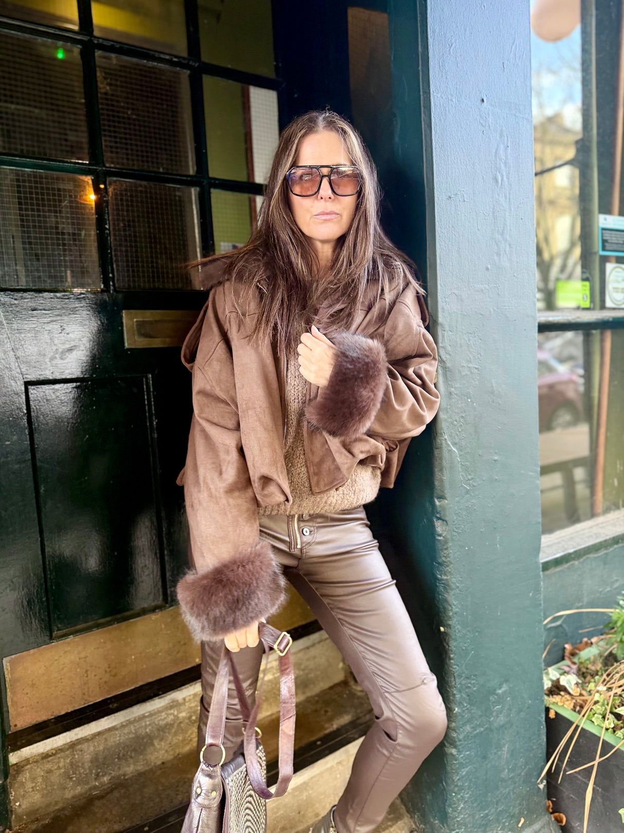 Shauna Faux Suede Bomber - Choc