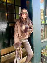 Shauna Faux Suede Bomber - Choc