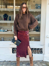 Mariah Sequin Midi Skirt - Cherry