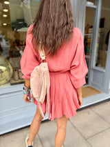 Minnie Cotton Mini Dress - Rust