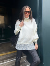 Arabella Lace Roll Neck Jumper - Cream