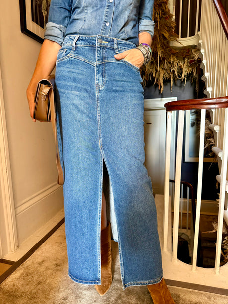 Crush Denim Maxi Skirt
