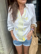 Clio Embroidered Blouse - White/Lemon