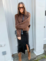 Mariah Sequin Midi Skirt - Black